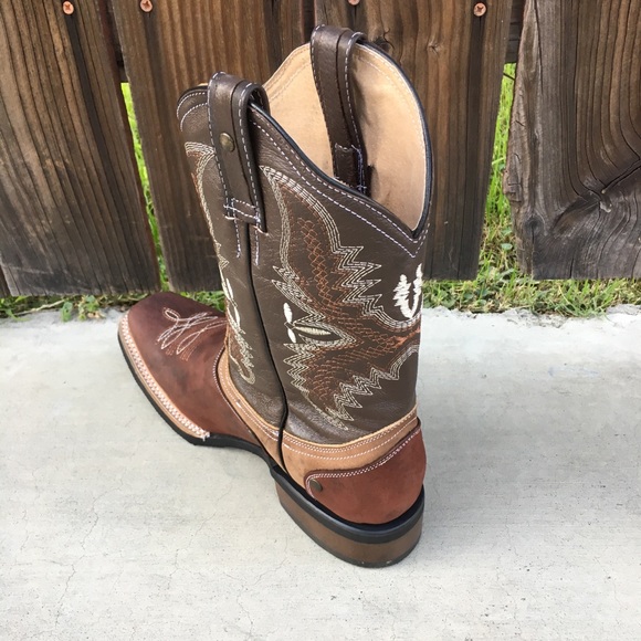 Mens Rodeo Square Toe All Leather Brown Boots - Picture 3 of 5